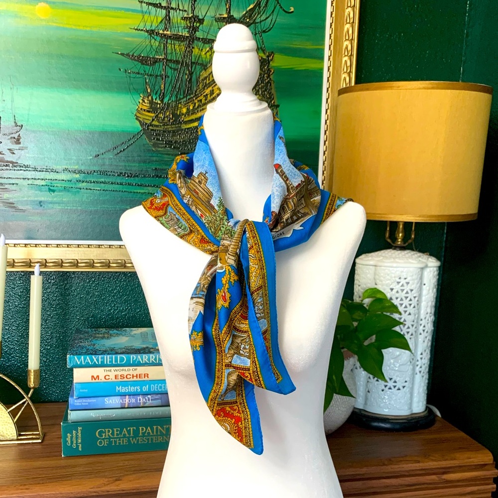 Vintage European travel themed scarf